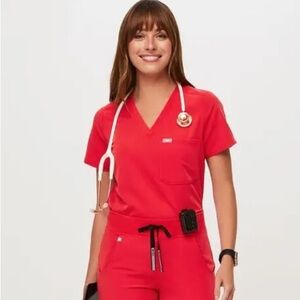 FIGS Catarina one pocket scrub top- Neon Red